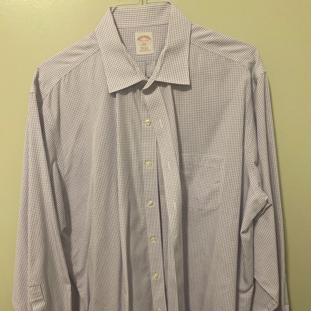 Mens Brooks Brothers Purple Checked Dress Shirt Size 17 1/2-4/5